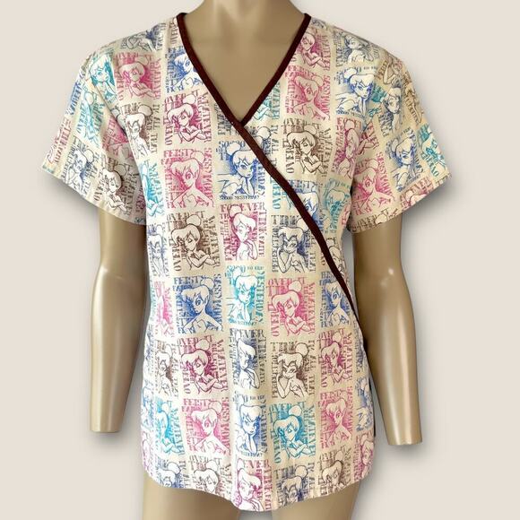 Disney Short Sleeve Medical Scrub Top Nurse Tinker Bell Women Size M Multicolor - Picture 1 of 11
